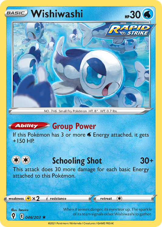 Wishiwashi (Evolving Skies SET) (Pokémon) (Basic, Rapid Strike) (Water) (HP: 30) (Rare) (PKM Evolving Skies SET-179)
