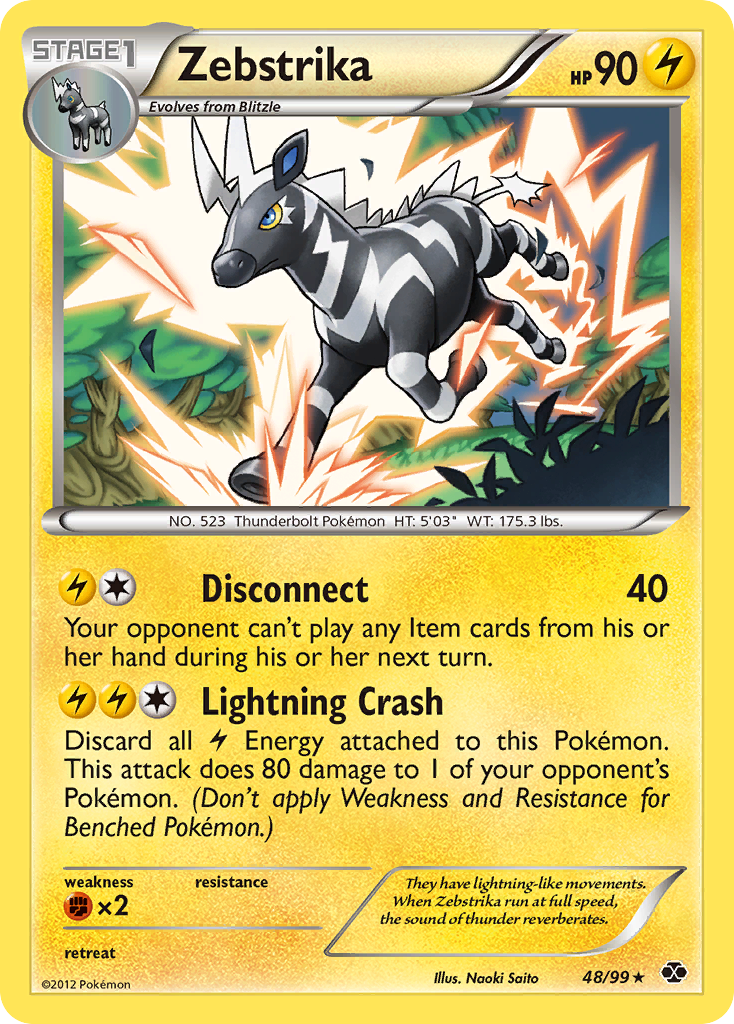 Zebstrika (Next Destinies SET) (Pokémon) (Stage 1) (Lightning) (HP: 90) (Rare) (PKM Next Destinies SET-47)