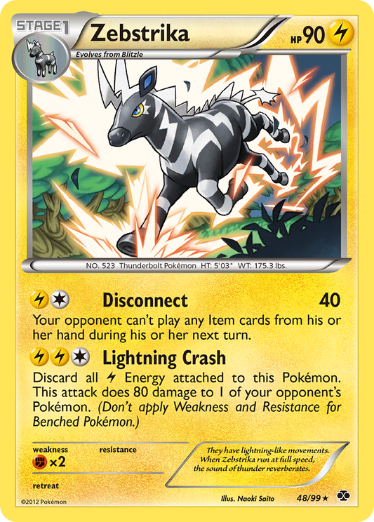 Zebstrika (Next Destinies SET) (Pokémon) (Stage 1) (Lightning) (HP: 90) (Rare) (PKM Next Destinies SET-47)