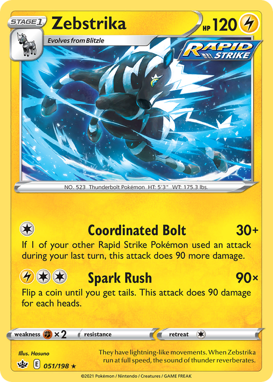 Zebstrika (Chilling Reign SET) (Pokémon) (Stage 1, Rapid Strike) (Lightning) (HP: 120) (Rare) (PKM Chilling Reign SET-181)