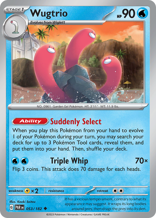 Wugtrio (Paradox Rift SET) (Pokémon) (Stage 1) (Water) (HP: 90) (Uncommon) (PKM Paradox Rift SET-216)