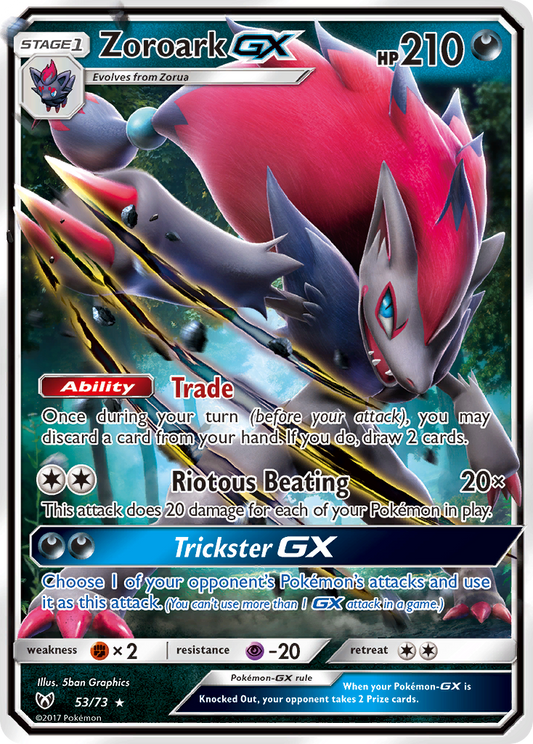 ZoroarkGX (Shining Legends SET) (Pokémon) (Stage 1, GX) (Darkness) (HP: 210) (Rare Holo GX) (PKM Shining Legends SET-50)