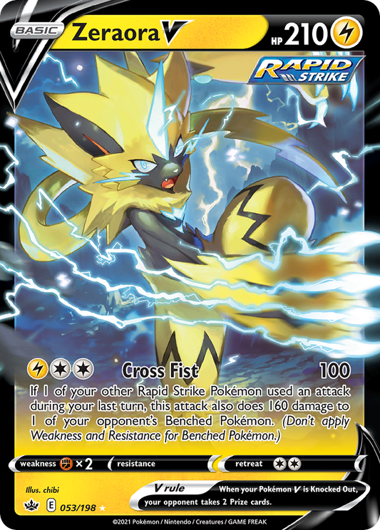 Zeraora V (Chilling Reign SET) (Pokémon) (Basic, V, Rapid Strike) (Lightning) (HP: 210) (Rare Holo V) (PKM Chilling Reign SET-183)