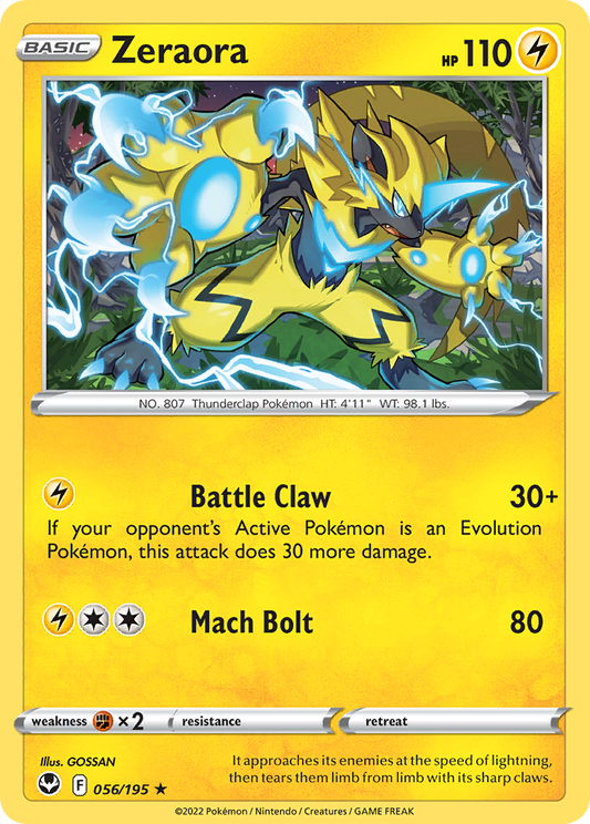Zeraora (Silver Tempest SET) (Pokémon) (Basic) (Lightning) (HP: 110) (Rare) (PKM Silver Tempest SET-168)