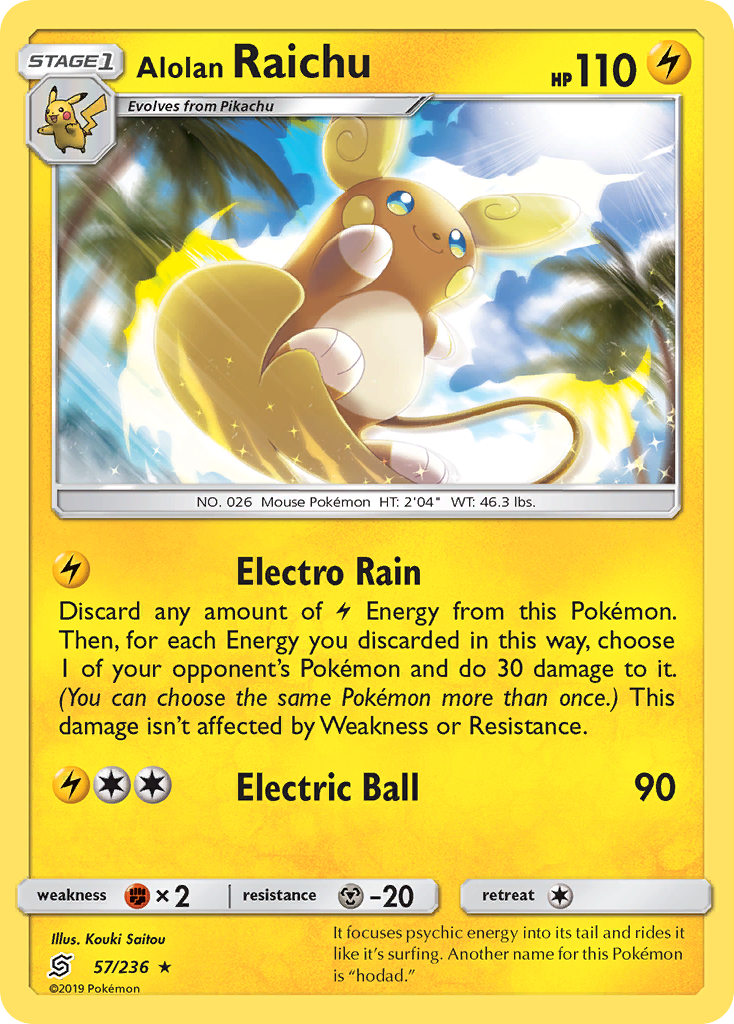 Alolan Raichu (Unified Minds SET) (Pokémon) (Stage 1) (Lightning) (HP: 110) (Rare Holo) (PKM Unified Minds SET-214)