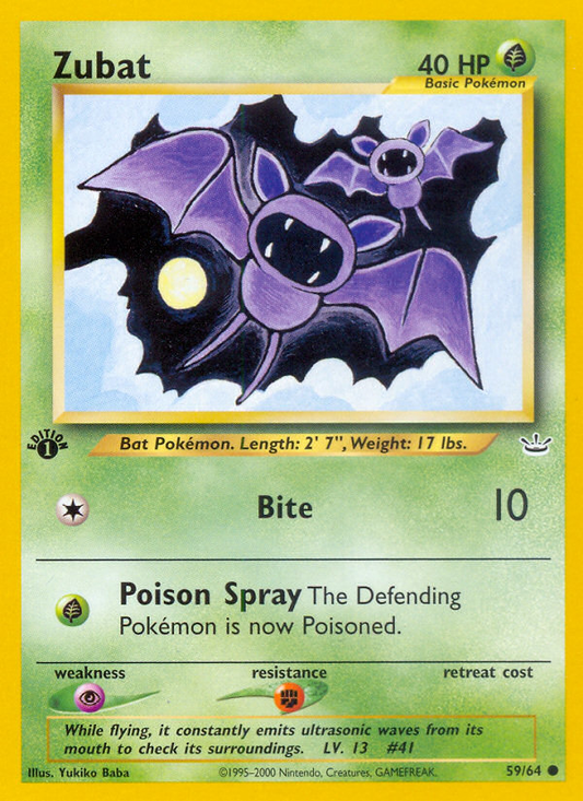 Zubat (Neo Revelation SET) (Pokémon) (Basic) (Grass) (HP: 40) (Common) (PKM Neo Revelation SET-55)