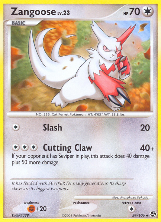 Zangoose (Great Encounters SET) (Pokémon) (Basic) (Colorless) (HP: 70) (Uncommon) (PKM Great Encounters SET-62)