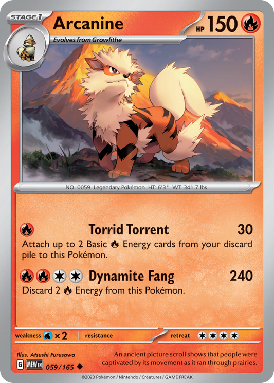 Arcanine (151 SET) (Pokémon) (Stage 1) (Fire) (HP: 150) (Uncommon) (PKM 151 SET-163)