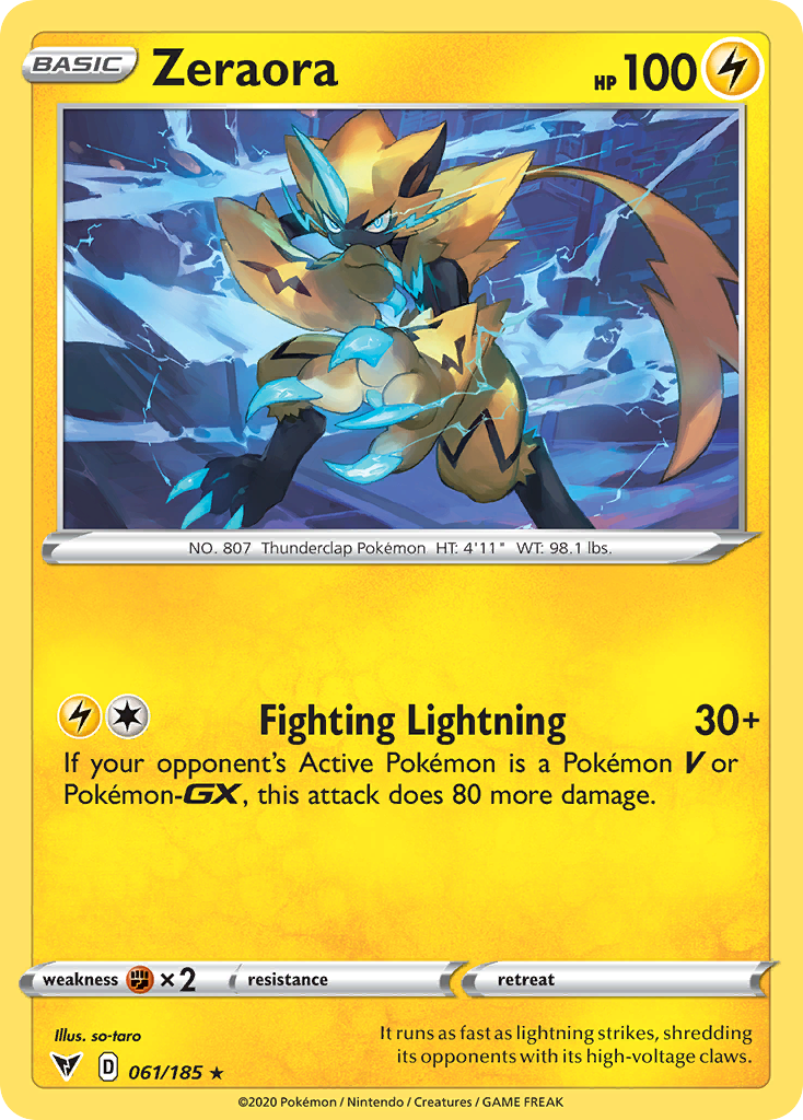 Zeraora (Vivid Voltage SET) (Pokémon) (Basic) (Lightning) (HP: 100) (Rare Holo) (PKM Vivid Voltage SET-162)
