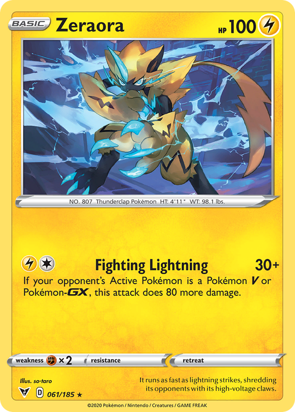 Zeraora (Vivid Voltage SET) (Pokémon) (Basic) (Lightning) (HP: 100) (Rare Holo) (PKM Vivid Voltage SET-162)