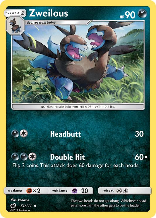 Zweilous (Crimson Invasion SET) (Pokémon) (Stage 1) (Darkness) (HP: 90) (Uncommon) (PKM Crimson Invasion SET-83)