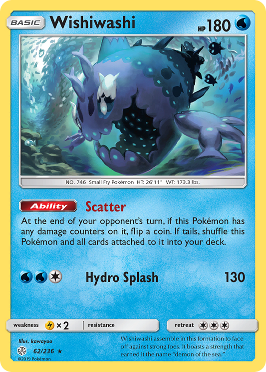 Wishiwashi (Cosmic Eclipse SET) (Pokémon) (Basic) (Water) (HP: 180) (Rare Holo) (PKM Cosmic Eclipse SET-232)