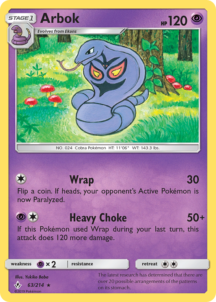 Arbok (Unbroken Bonds SET) (Pokémon) (Stage 1) (Psychic) (HP: 120) (Rare) (PKM Unbroken Bonds SET-199)