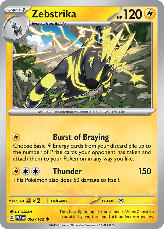 Zebstrika (Paradox Rift SET) (Pokémon) (Stage 1) (Lightning) (HP: 120) (Uncommon) (PKM Paradox Rift SET-227)