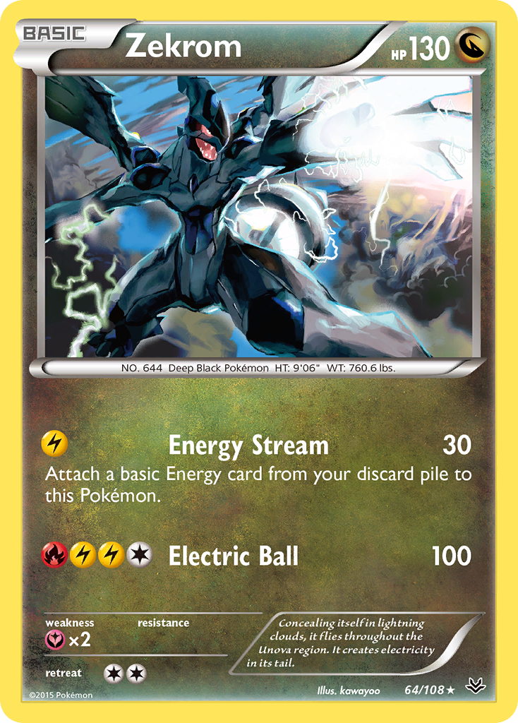 Zekrom (Roaring Skies SET) (Pokémon) (Basic) (Dragon) (HP: 130) (Rare Holo) (PKM Roaring Skies SET-72)