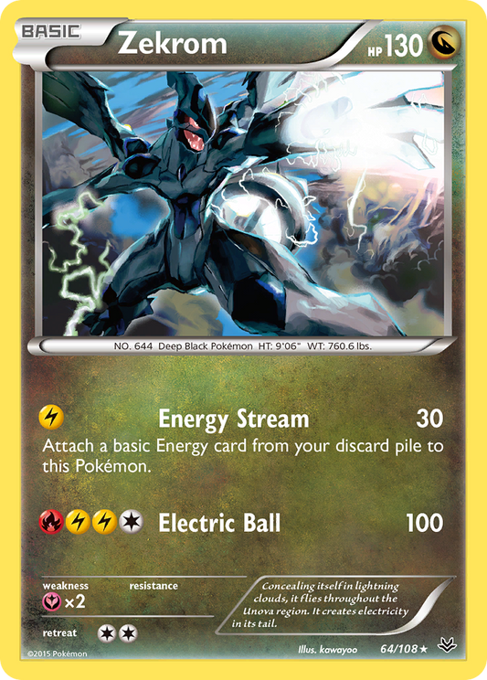 Zekrom (Roaring Skies SET) (Pokémon) (Basic) (Dragon) (HP: 130) (Rare Holo) (PKM Roaring Skies SET-72)