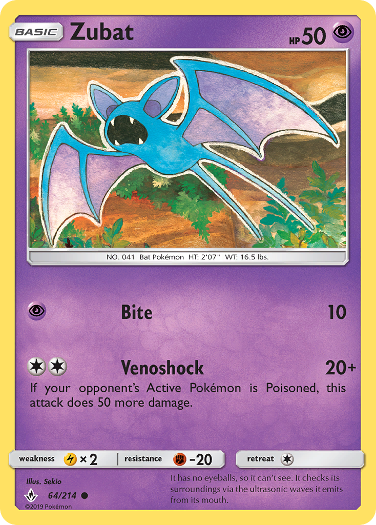 Zubat (Unbroken Bonds SET) (Pokémon) (Basic) (Psychic) (HP: 50) (Common) (PKM Unbroken Bonds SET-200)