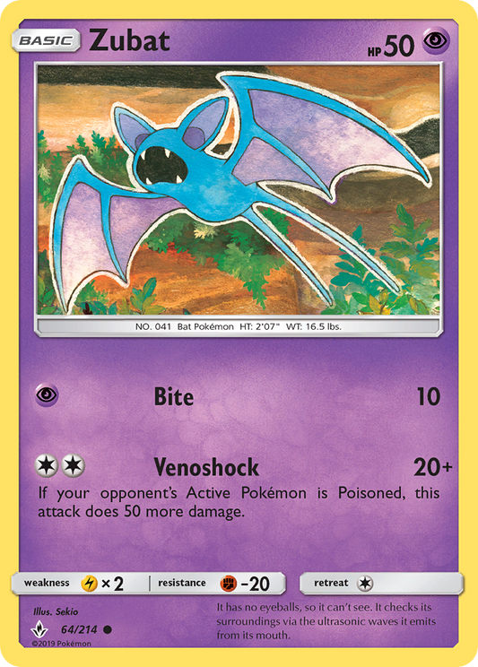 Zubat (Unbroken Bonds SET) (Pokémon) (Basic) (Psychic) (HP: 50) (Common) (PKM Unbroken Bonds SET-200)