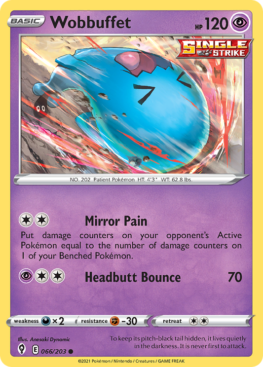 Wobbuffet (Evolving Skies SET) (Pokémon) (Basic, Single Strike) (Psychic) (HP: 120) (Common) (PKM Evolving Skies SET-201)