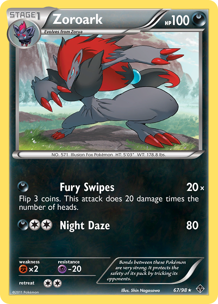 Zoroark (Emerging Powers SET) (Pokémon) (Stage 1) (Darkness) (HP: 100) (Rare Holo) (PKM Emerging Powers SET-64)