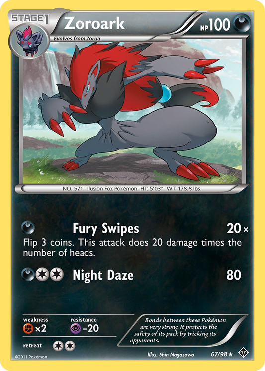 Zoroark (Emerging Powers SET) (Pokémon) (Stage 1) (Darkness) (HP: 100) (Rare Holo) (PKM Emerging Powers SET-64)