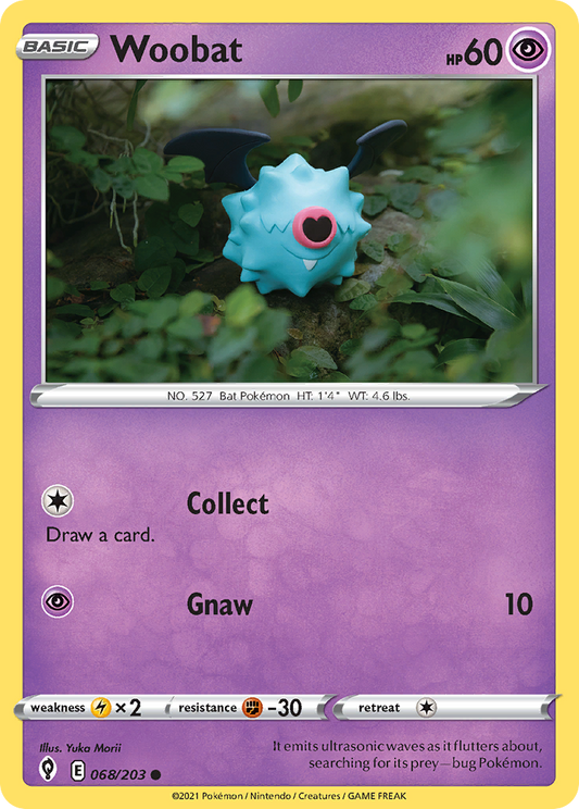Woobat (Evolving Skies SET) (Pokémon) (Basic) (Psychic) (HP: 60) (Common) (PKM Evolving Skies SET-203)