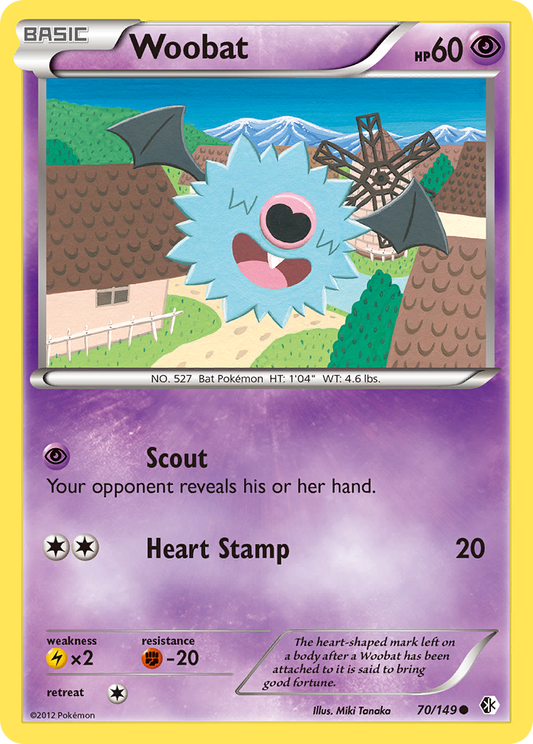 Woobat (Boundaries Crossed SET) (Pokémon) (Basic) (Psychic) (HP: 60) (Common) (PKM Boundaries Crossed SET-122)
