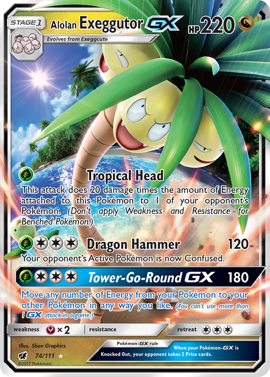 Alolan ExeggutorGX (Crimson Invasion SET) (Pokémon) (Stage 1, GX) (Dragon) (HP: 220) (Rare Holo GX) (PKM Crimson Invasion SET-98)