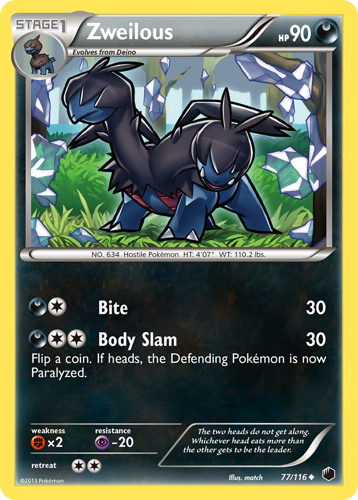 Zweilous (Plasma Freeze SET) (Pokémon) (Stage 1) (Darkness) (HP: 90) (Uncommon) (PKM Plasma Freeze SET-98)