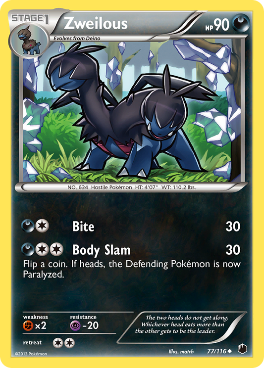Zweilous (Plasma Freeze SET) (Pokémon) (Stage 1) (Darkness) (HP: 90) (Uncommon) (PKM Plasma Freeze SET-98)