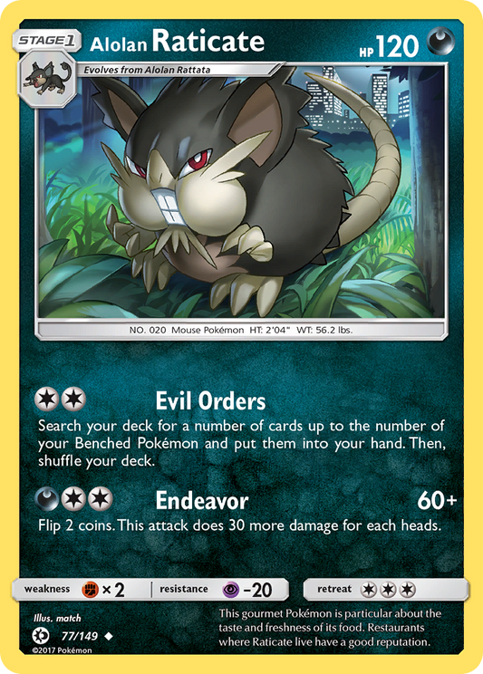 Alolan Raticate (Sun & Moon SET) (Pokémon) (Stage 1) (Darkness) (HP: 120) (Uncommon) (PKM Sun & Moon SET-149)