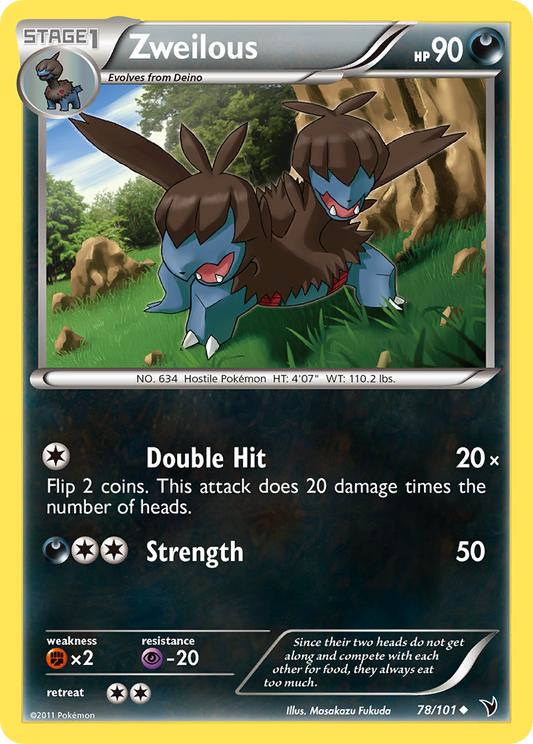 Zweilous (Noble Victories SET) (Pokémon) (Stage 1) (Darkness) (HP: 90) (Uncommon) (PKM Noble Victories SET-79)