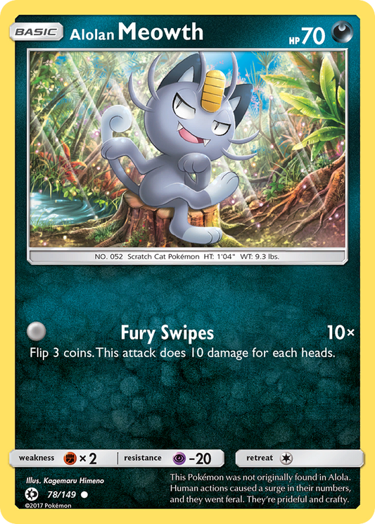 Alolan Meowth (Sun & Moon SET) (Pokémon) (Basic) (Darkness) (HP: 70) (Common) (PKM Sun & Moon SET-150)