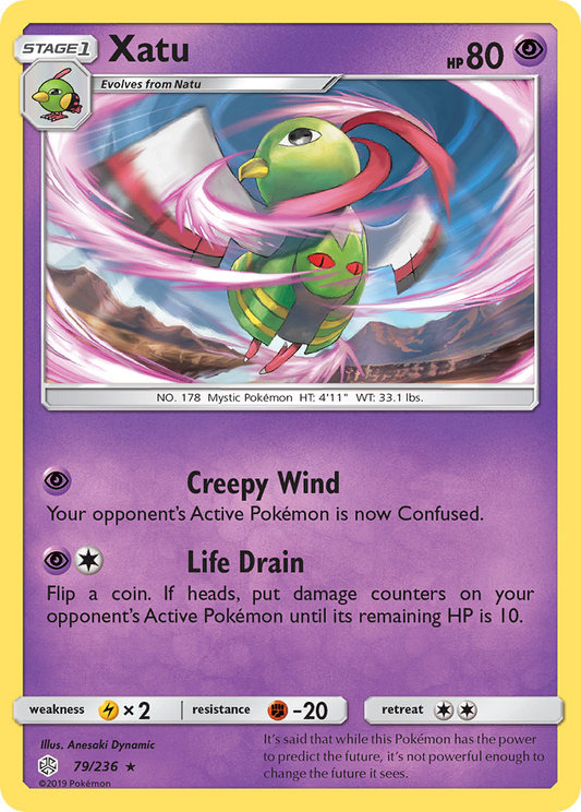 Xatu (Cosmic Eclipse SET) (Pokémon) (Stage 1) (Psychic) (HP: 80) (Rare) (PKM Cosmic Eclipse SET-250)
