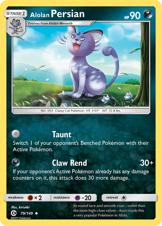 Alolan Persian (Sun & Moon SET) (Pokémon) (Stage 1) (Darkness) (HP: 90) (Uncommon) (PKM Sun & Moon SET-151)