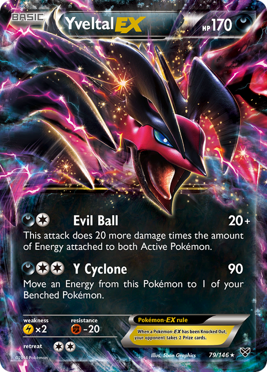 YveltalEX (XY SET) (Pokémon) (Basic, EX) (Darkness) (HP: 170) (Rare Holo EX) (PKM XY SET-124)