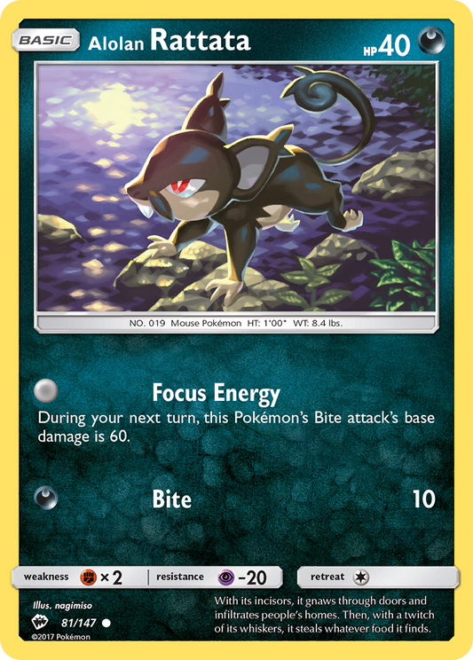 Alolan Rattata (Burning Shadows SET) (Pokémon) (Basic) (Darkness) (HP: 40) (Common) (PKM Burning Shadows SET-156)