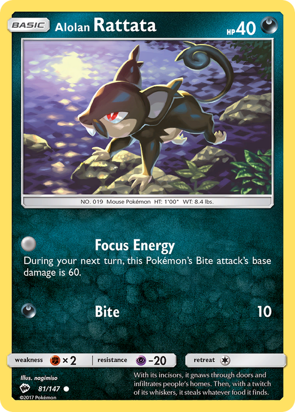 Alolan Rattata (Burning Shadows SET) (Pokémon) (Basic) (Darkness) (HP: 40) (Common) (PKM Burning Shadows SET-156)