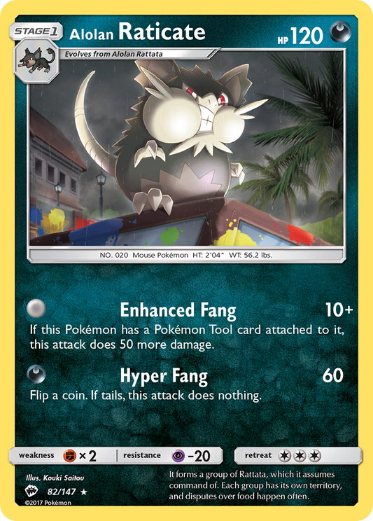 Alolan Raticate (Burning Shadows SET) (Pokémon) (Stage 1) (Darkness) (HP: 120) (Rare) (PKM Burning Shadows SET-157)