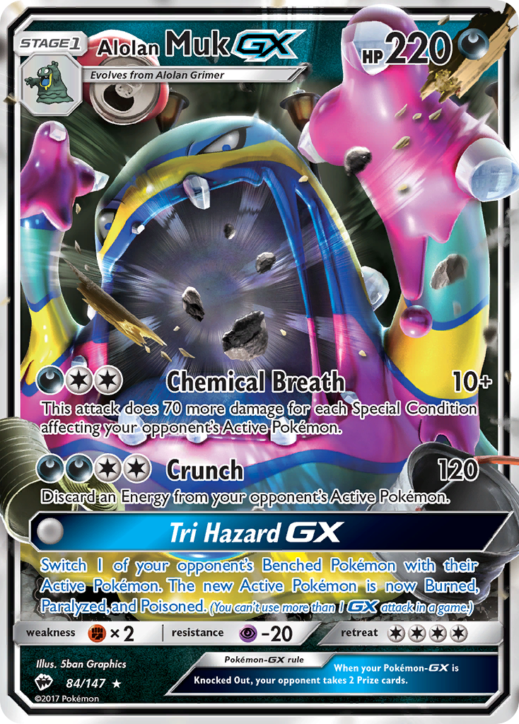 Alolan MukGX (Burning Shadows SET) (Pokémon) (Stage 1, GX) (Darkness) (HP: 220) (Rare Holo GX) (PKM Burning Shadows SET-159)