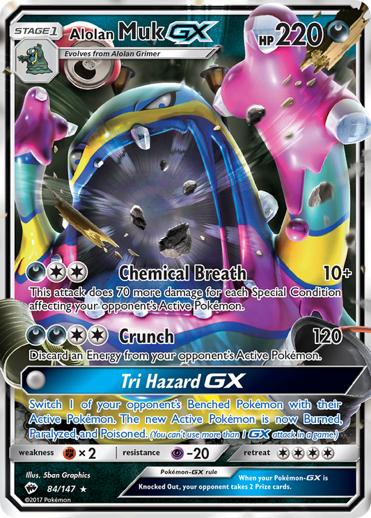 Alolan MukGX (Burning Shadows SET) (Pokémon) (Stage 1, GX) (Darkness) (HP: 220) (Rare Holo GX) (PKM Burning Shadows SET-159)