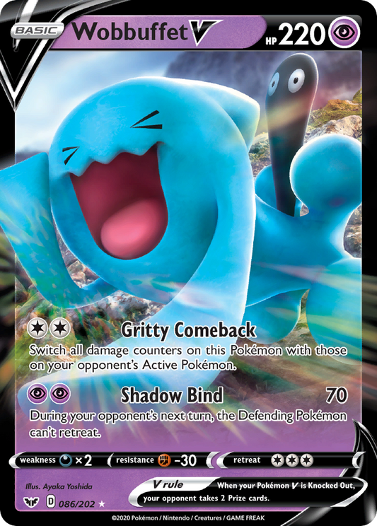 Wobbuffet V (Sword & Shield SET) (Pokémon) (Basic, V) (Psychic) (HP: 220) (Rare Holo V) (PKM Sword & Shield SET-202)
