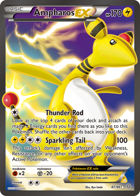 AmpharosEX (Ancient Origins SET) (Pokémon) (Basic, EX) (Lightning) (HP: 170) (Rare Ultra) (PKM Ancient Origins SET-88)