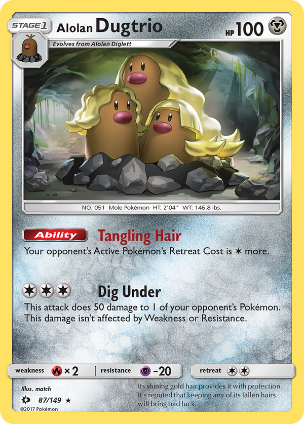 Alolan Dugtrio (Sun & Moon SET) (Pokémon) (Stage 1) (Metal) (HP: 100) (Rare Holo) (PKM Sun & Moon SET-160)