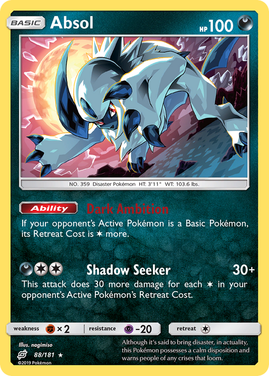 Absol (Team Up SET) (Pokémon) (Basic) (Darkness) (HP: 100) (Rare Holo) (PKM Team Up SET-186)