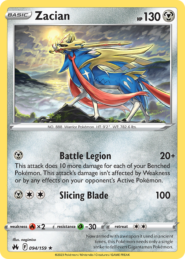 Zacian (Crown Zenith SET) (Pokémon) (Basic) (Metal) (HP: 130) (Rare Holo) (PKM Crown Zenith SET-155)