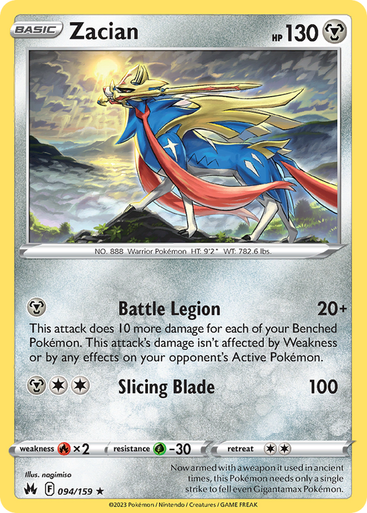 Zacian (Crown Zenith SET) (Pokémon) (Basic) (Metal) (HP: 130) (Rare Holo) (PKM Crown Zenith SET-155)