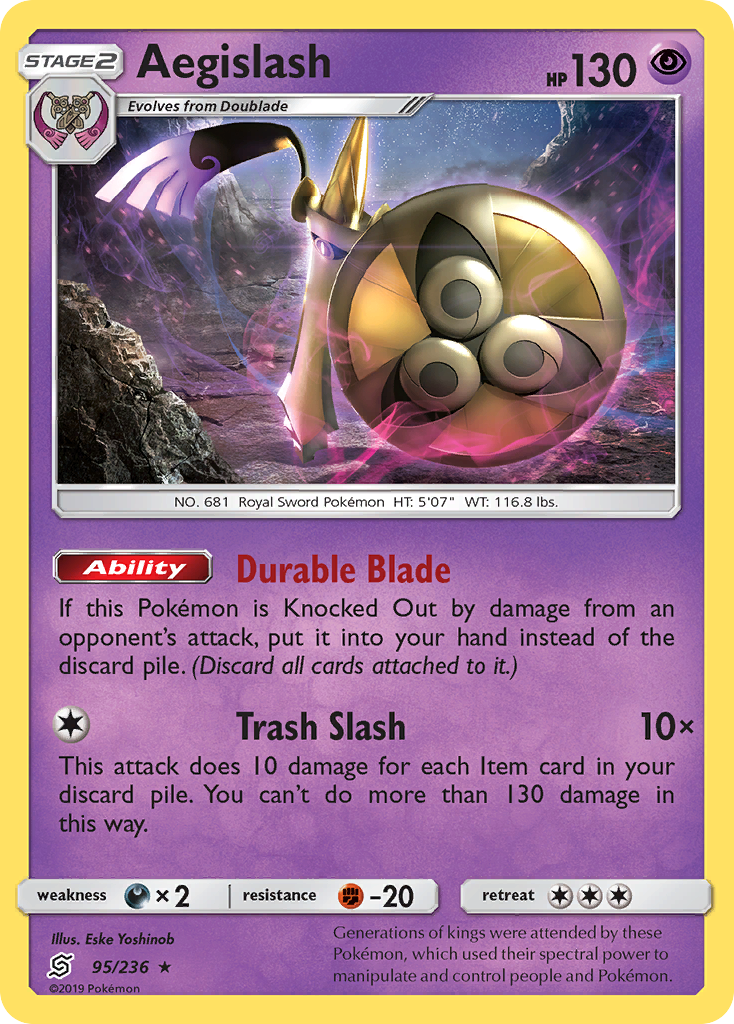 Aegislash (Unified Minds SET) (Pokémon) (Stage 2) (Psychic) (HP: 130) (Rare Holo) (PKM Unified Minds SET-257)