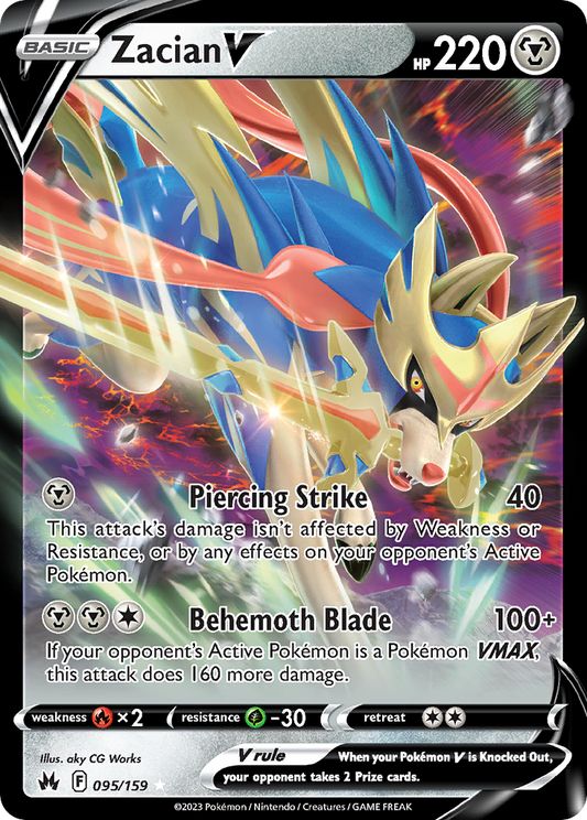 Zacian V (Crown Zenith SET) (Pokémon) (Basic, V) (Metal) (HP: 220) (Rare Holo V) (PKM Crown Zenith SET-156)