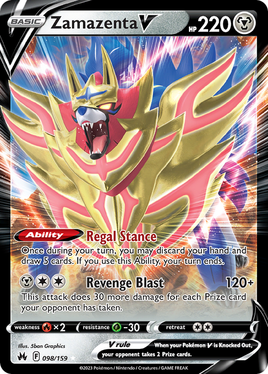 Zamazenta V (Crown Zenith SET) (Pokémon) (Basic, V) (Metal) (HP: 220) (Rare Holo V) (PKM Crown Zenith SET-159)